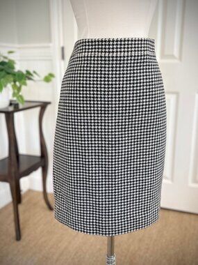 J. Crew Black and White Houndstooth Wool Pencil Skirt, 4